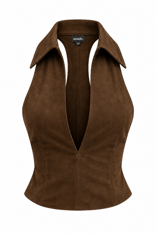 Chocolate Faux Suede Halter Top