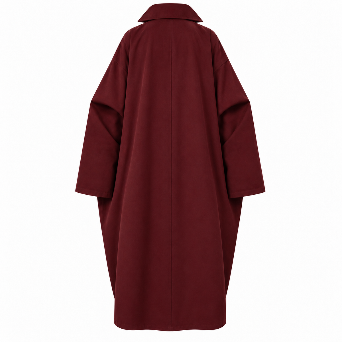 Burgundy oversized longline cotton coat back view