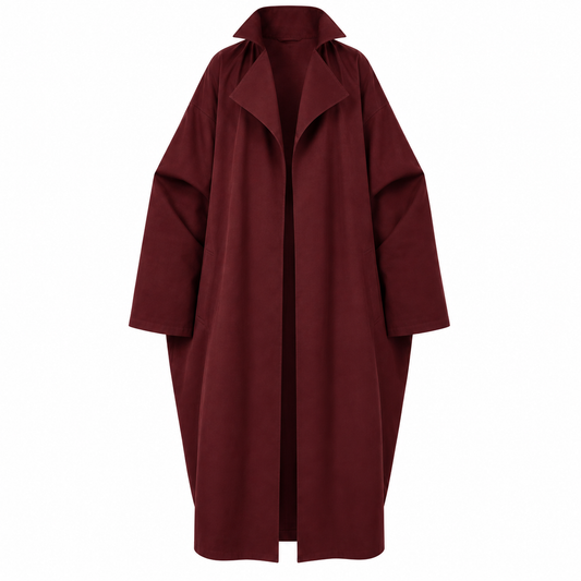 Burgundy oversized longline cotton coat front view
