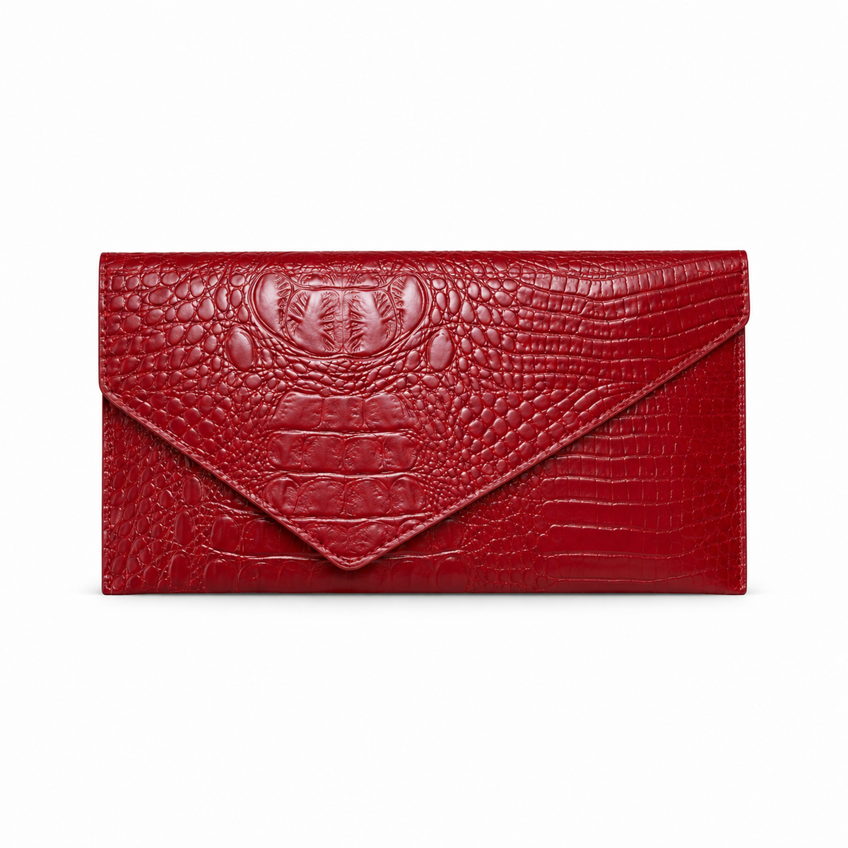 Red croc-embossed envelope clutch bag