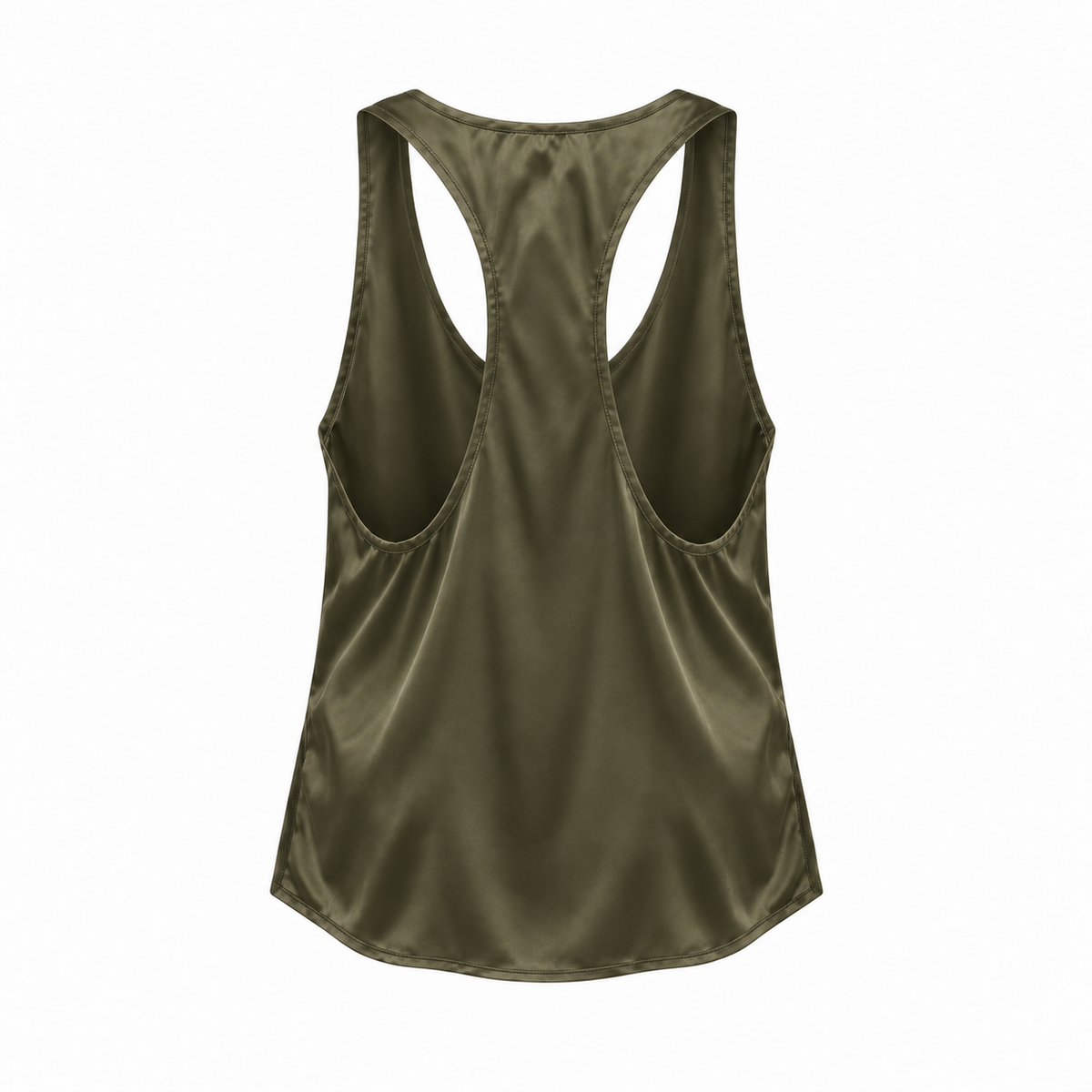 Olive satin racerback top rear view