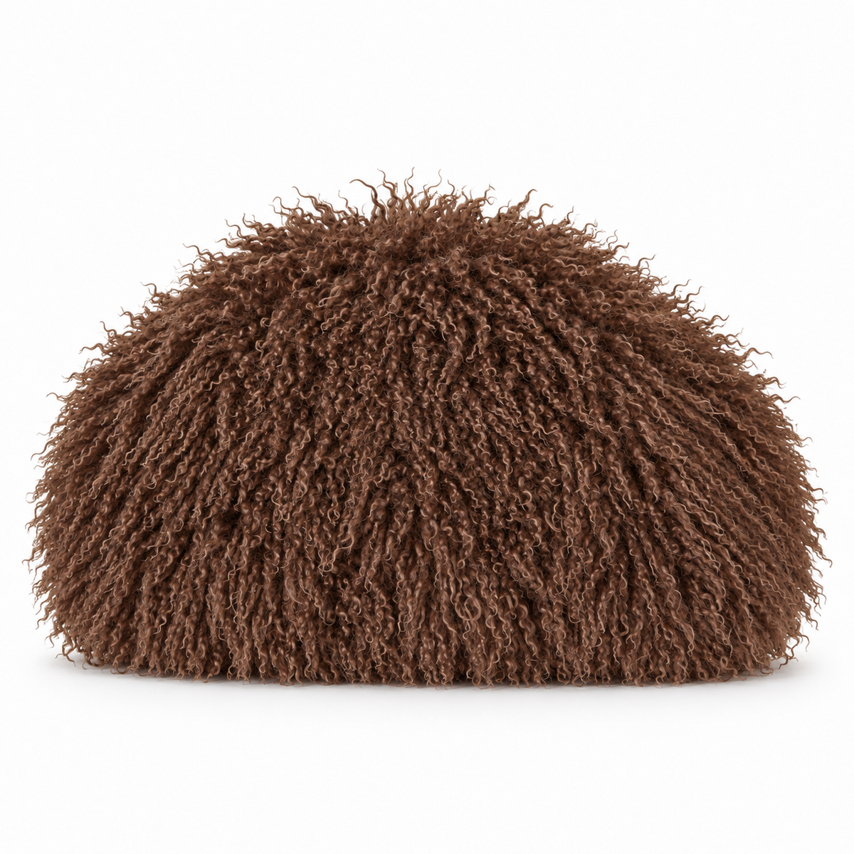 Oversized textured faux fur grab clutch bag in Truffle Brown, front view