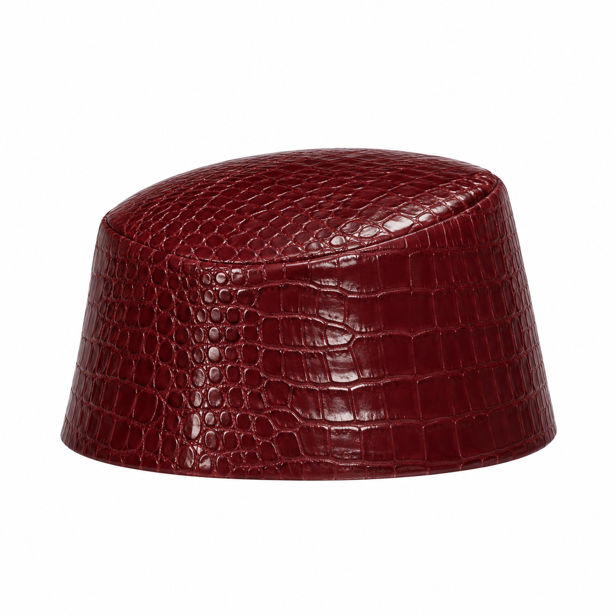 Oxblood croc-effect pillbox hat
