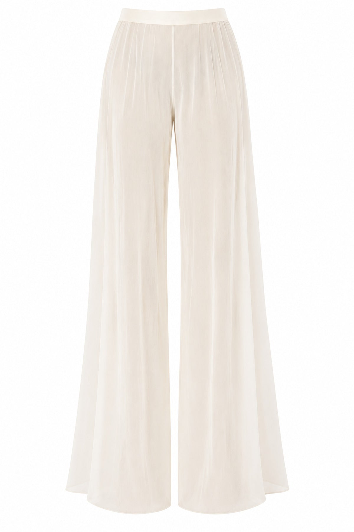 Ivory chiffon wide-leg trousers — front view