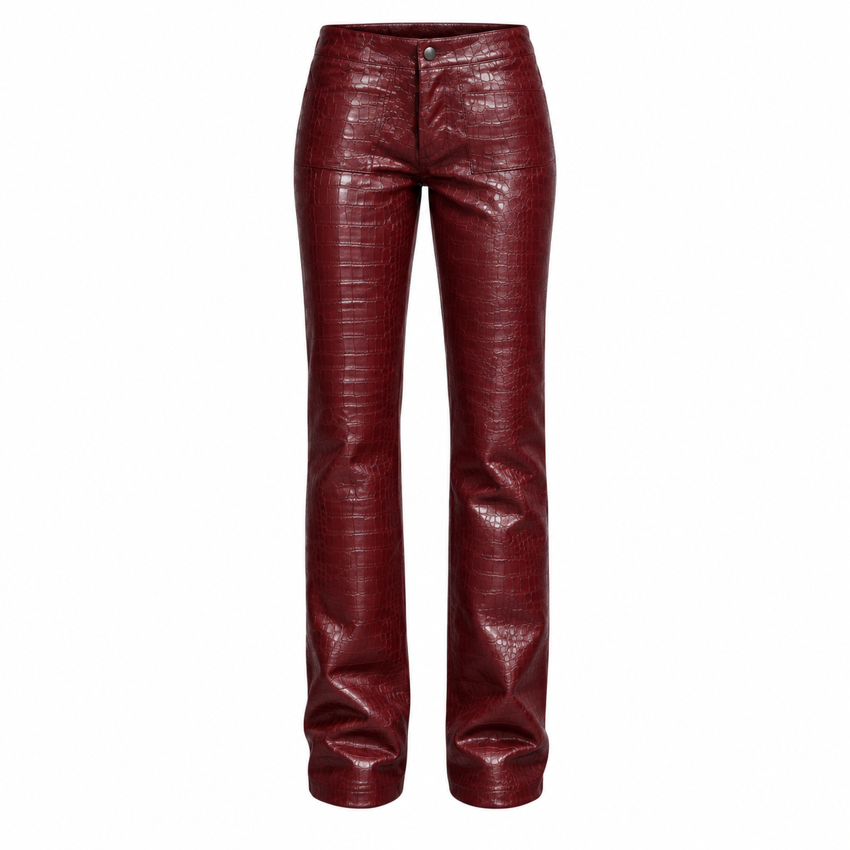 Oxblood croc-effect trousers front view