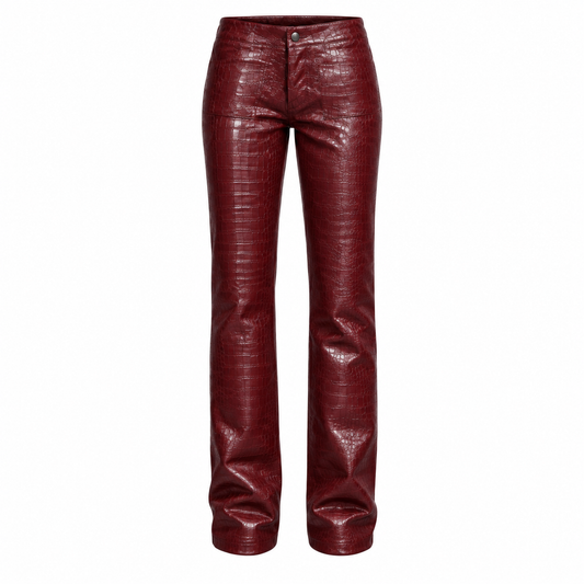 Oxblood croc-effect trousers front view